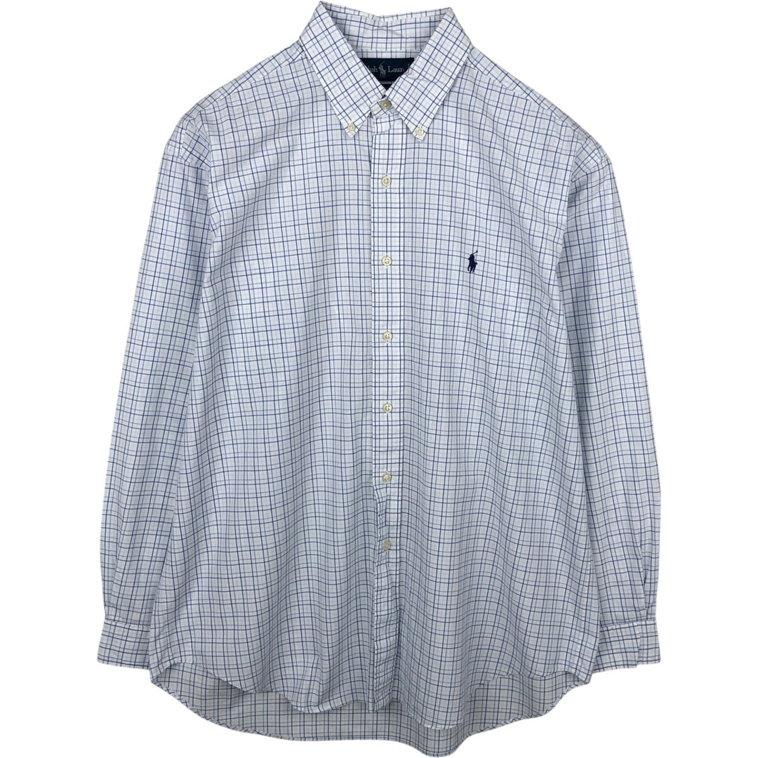 Ralph Lauren BLAKE long sleeve button down check shirt, men's size L cotton white type Vintage Second Hand