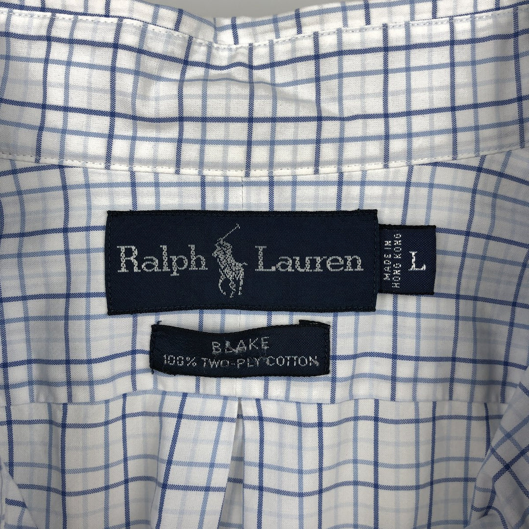 Ralph Lauren BLAKE long sleeve button down check shirt, men's size L cotton white type Vintage Second Hand