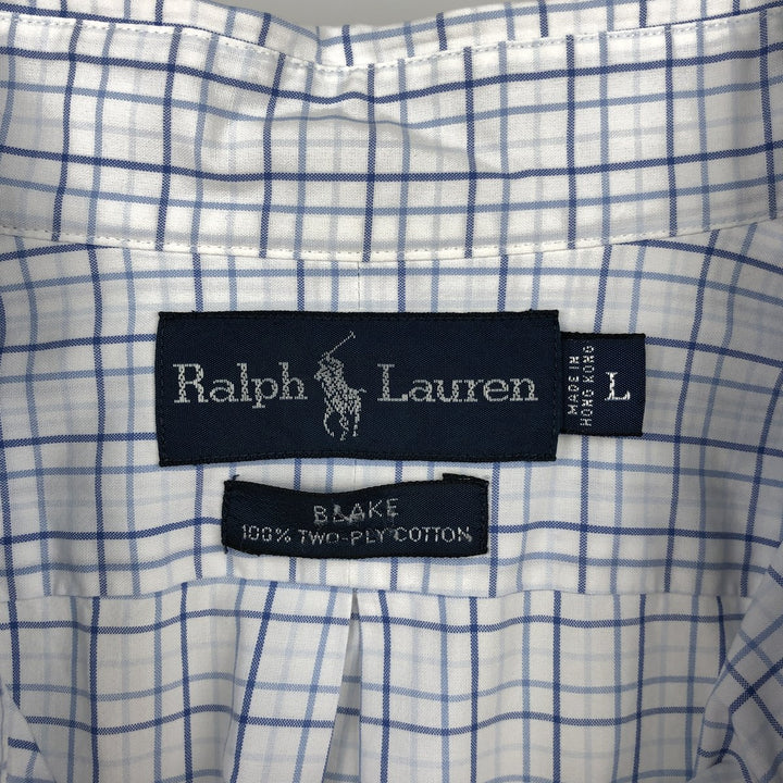 Ralph Lauren BLAKE long sleeve button down check shirt, men's size L cotton white type Vintage Second Hand