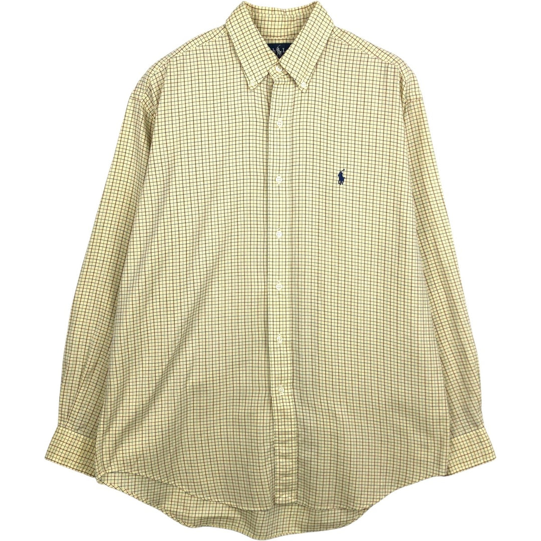 Ralph Lauren BLAKE long sleeve button down check shirt, men's size M cotton yellow type Vintage Second Hand