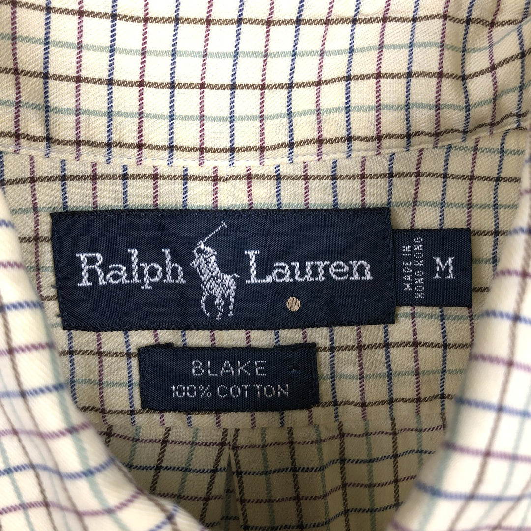 Ralph Lauren BLAKE long sleeve button down check shirt, men's size M cotton yellow type Vintage Second Hand
