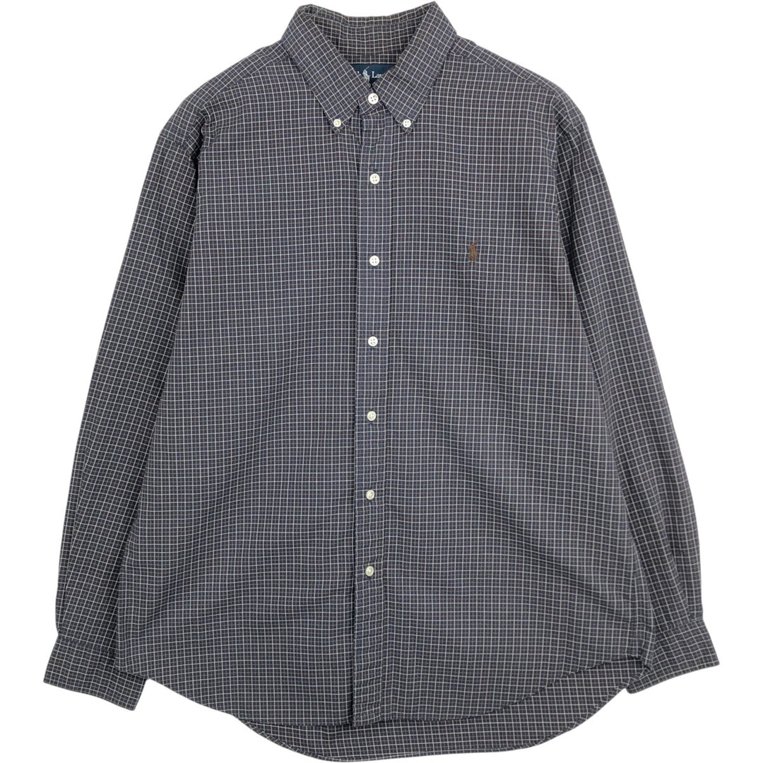 Ralph Lauren Classic Fit Long Sleeve Button Down Check Shirt Men's Size L cotton navy blue type Vintage Second Hand