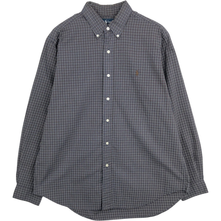 Ralph Lauren Classic Fit Long Sleeve Button Down Check Shirt Men's Size L cotton navy blue type Vintage Second Hand