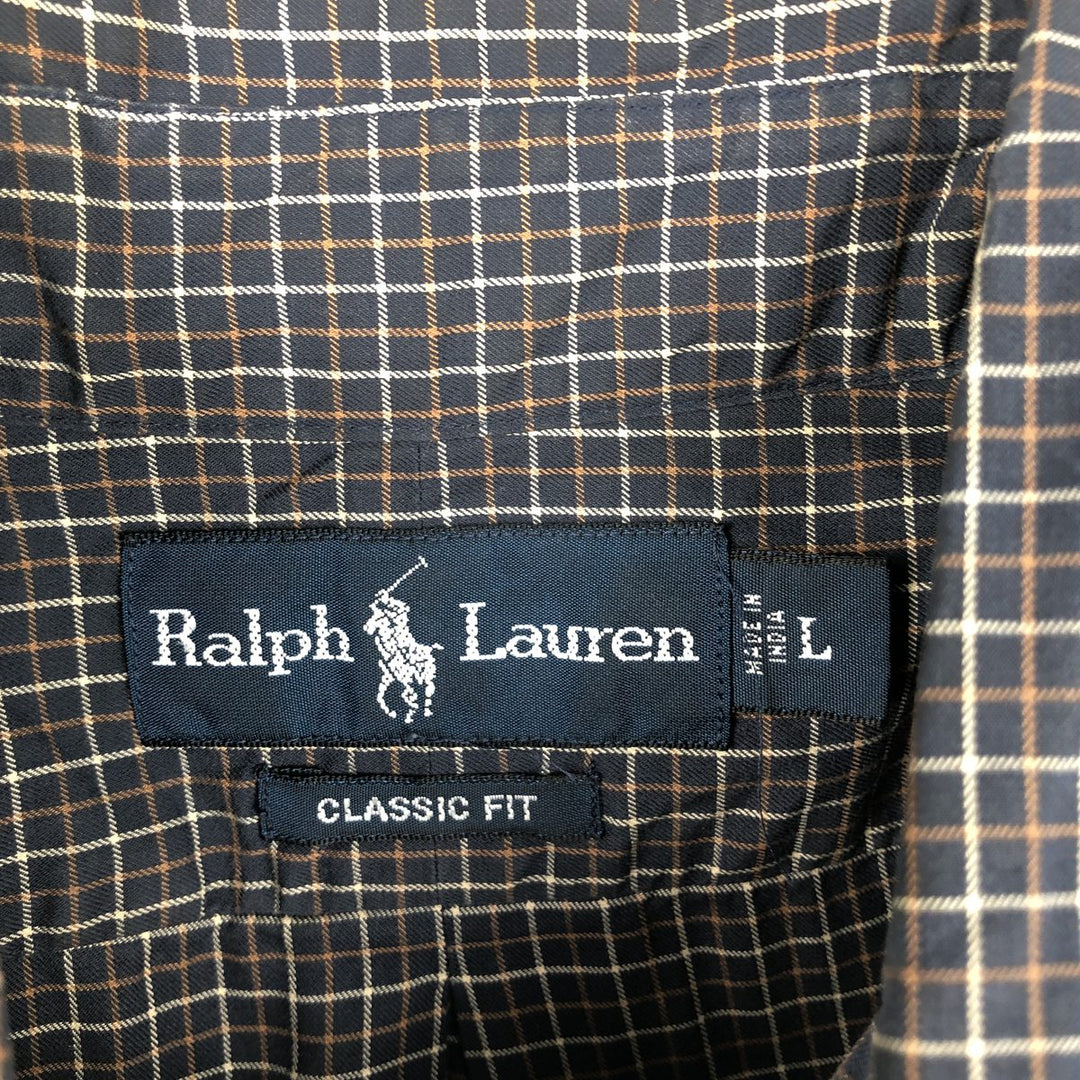 Ralph Lauren Classic Fit Long Sleeve Button Down Check Shirt Men's Size L cotton navy blue type Vintage Second Hand