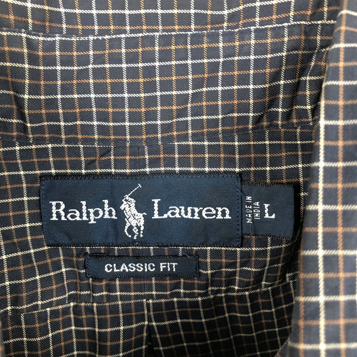 Ralph Lauren Classic Fit Long Sleeve Button Down Check Shirt Men's Size L cotton navy blue type Vintage Second Hand