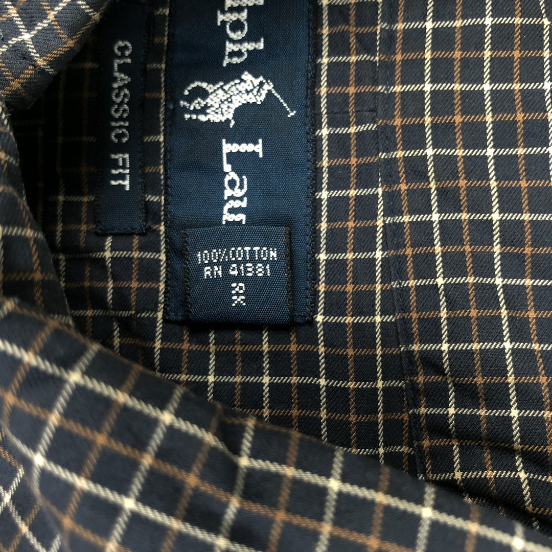 Ralph Lauren Classic Fit Long Sleeve Button Down Check Shirt Men's Size L cotton navy blue type Vintage Second Hand