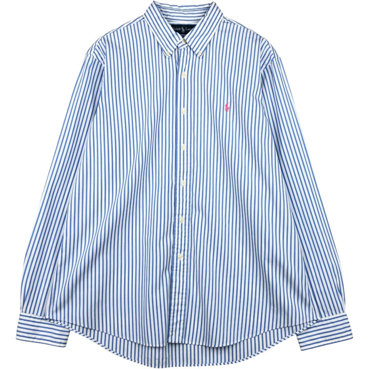 Ralph Lauren CUSTOM FIT long sleeve button down striped shirt men's XL size cotton blue type Vintage Second Hand