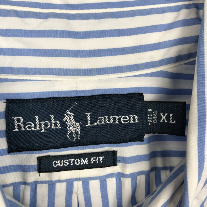Ralph Lauren CUSTOM FIT long sleeve button down striped shirt men's XL size cotton blue type Vintage Second Hand