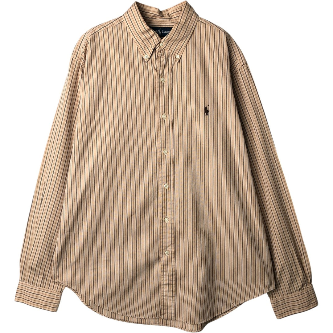 Ralph Lauren Classic Fit Long Sleeve Button Down Striped Shirt Men's Size L cotton Beige type Vintage Second Hand
