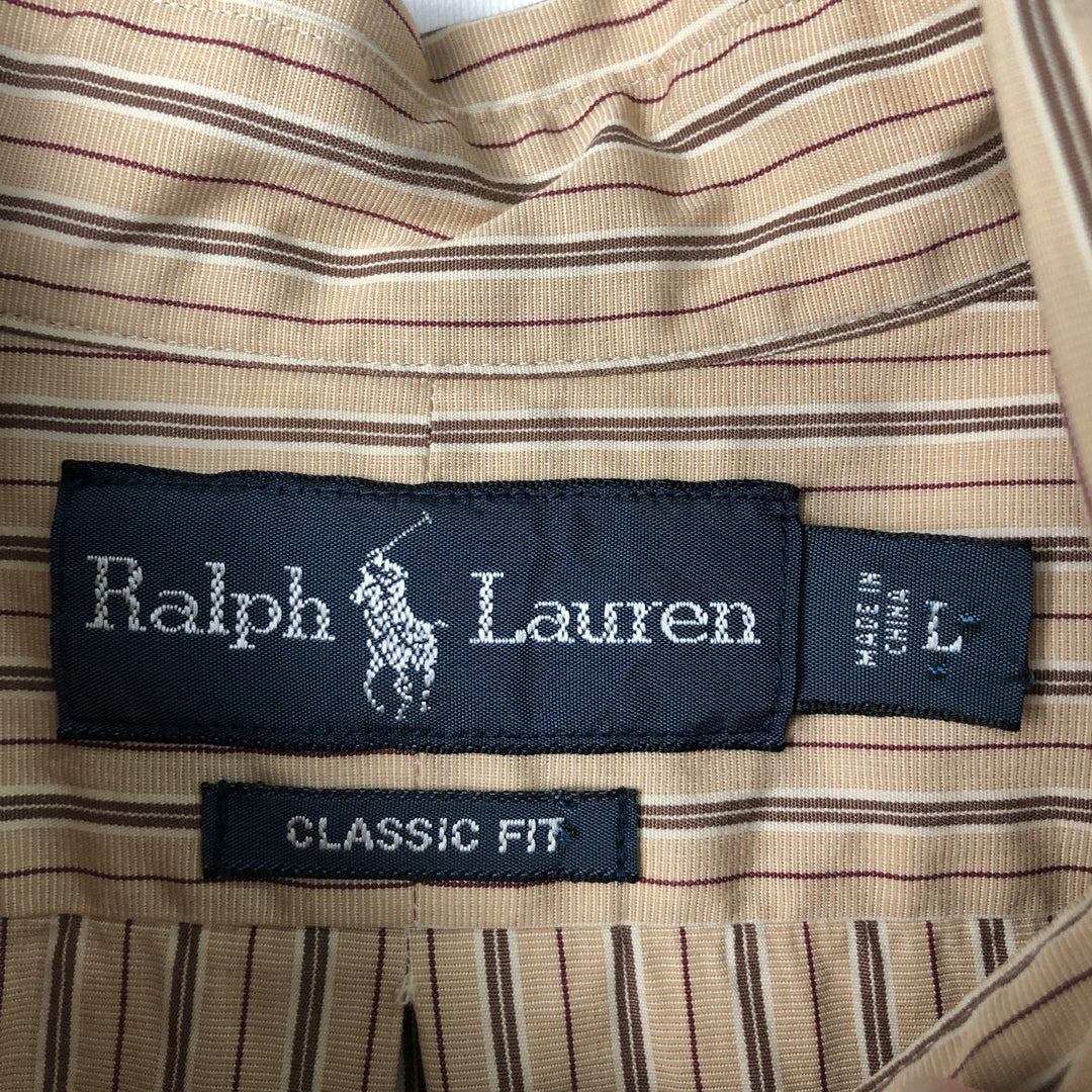 Ralph Lauren Classic Fit Long Sleeve Button Down Striped Shirt Men's Size L cotton Beige type Vintage Second Hand