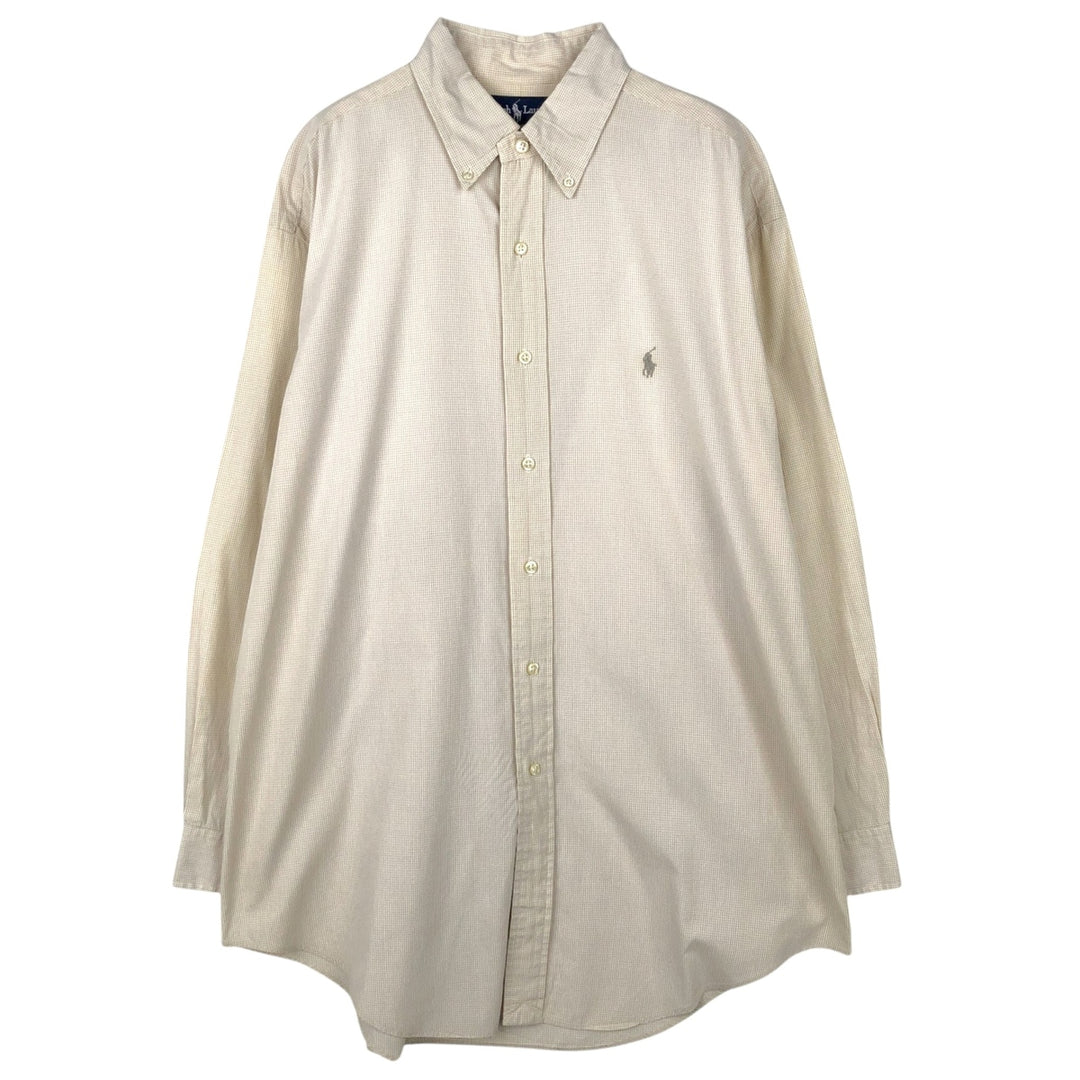 Ralph Lauren YARMOUTH Gingham Check Long Sleeve Button-Down Check Shirt Men's Size L cotton beige type brown Vintage Second Hand