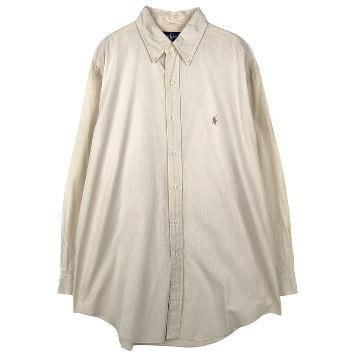 Ralph Lauren YARMOUTH Gingham Check Long Sleeve Button-Down Check Shirt Men's Size L cotton beige type brown Vintage Second Hand