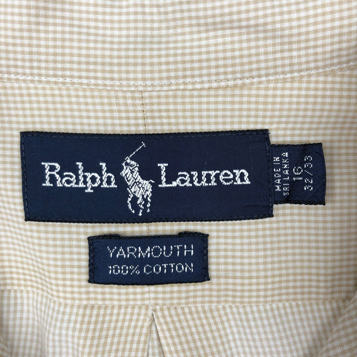 Ralph Lauren YARMOUTH Gingham Check Long Sleeve Button-Down Check Shirt Men's Size L cotton beige type brown Vintage Second Hand