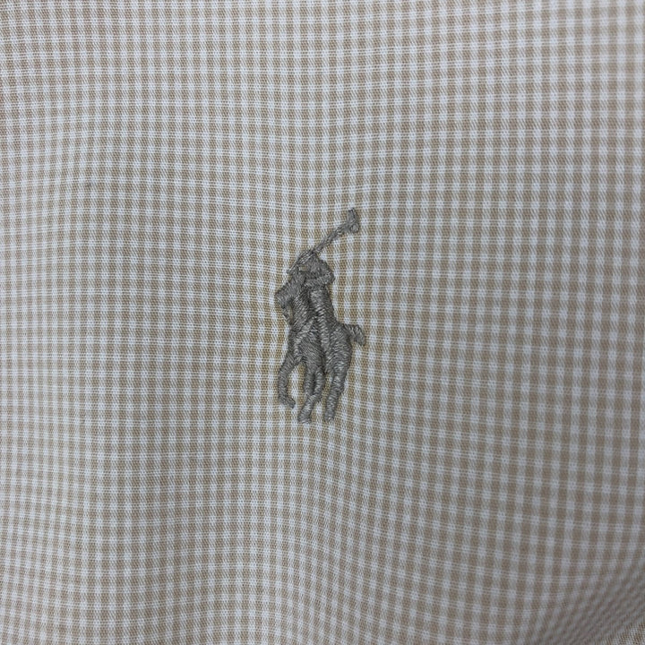 Ralph Lauren YARMOUTH Gingham Check Long Sleeve Button-Down Check Shirt Men's Size L cotton beige type brown Vintage Second Hand