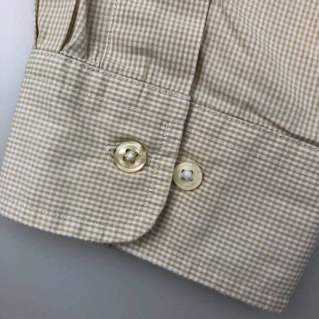 Ralph Lauren YARMOUTH Gingham Check Long Sleeve Button-Down Check Shirt Men's Size L cotton beige type brown Vintage Second Hand