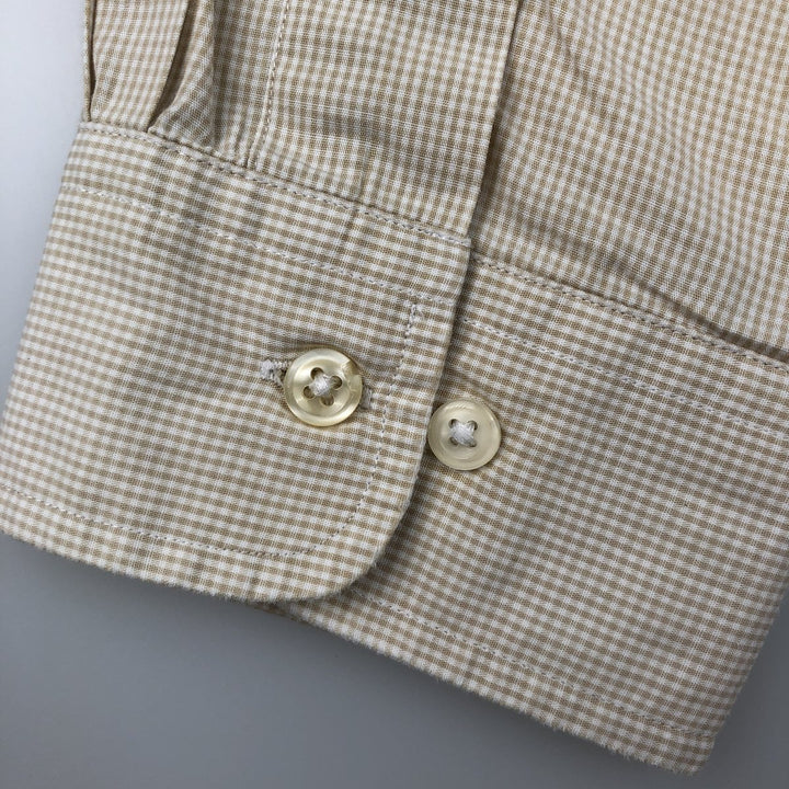 Ralph Lauren YARMOUTH Gingham Check Long Sleeve Button-Down Check Shirt Men's Size L cotton beige type brown Vintage Second Hand