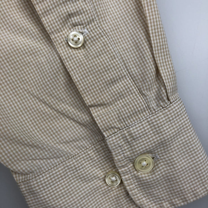 Ralph Lauren YARMOUTH Gingham Check Long Sleeve Button-Down Check Shirt Men's Size L cotton beige type brown Vintage Second Hand