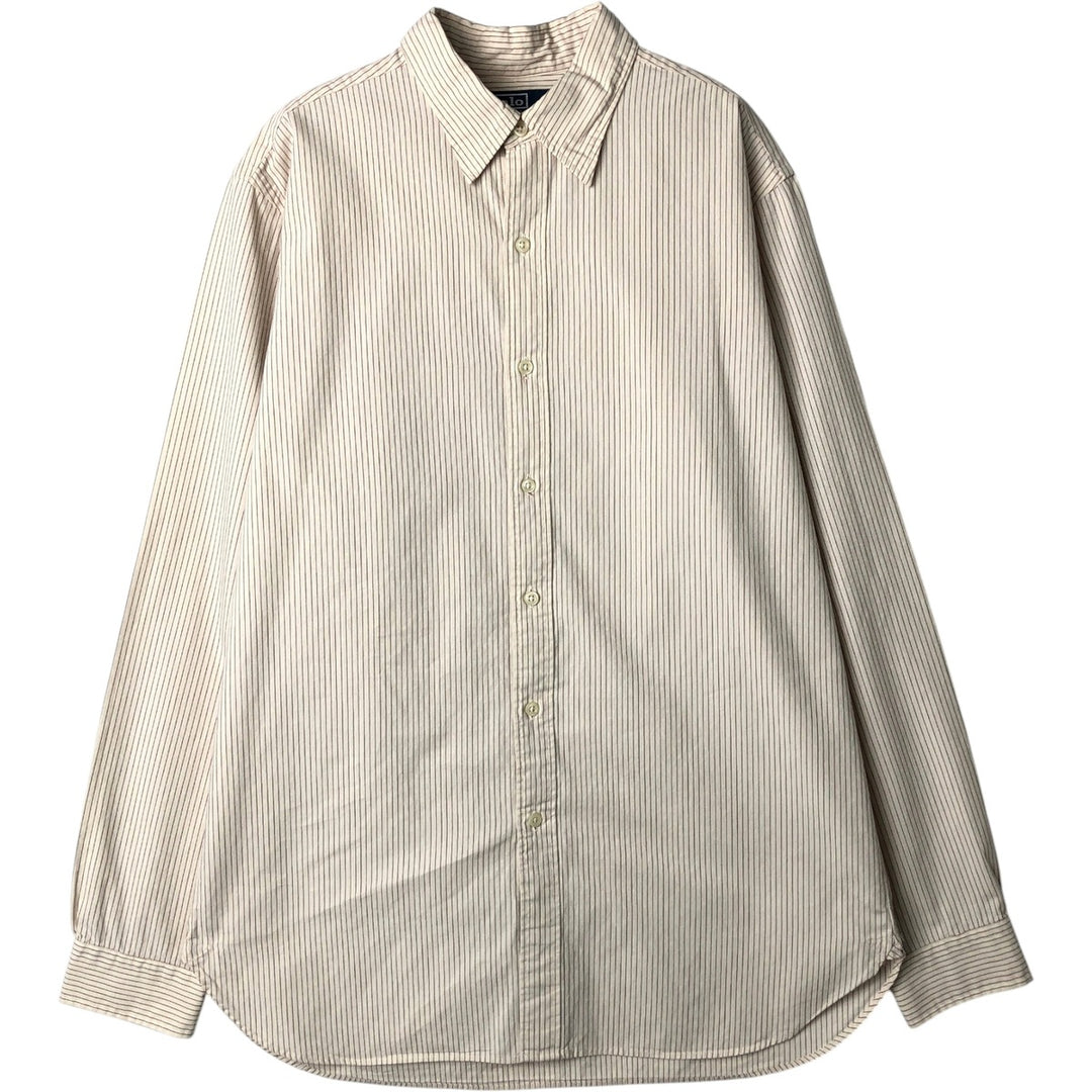 Ralph Lauren POLO by Ralph Lauren long sleeve cotton striped shirt, men's size M cotton ivory Vintage Second Hand