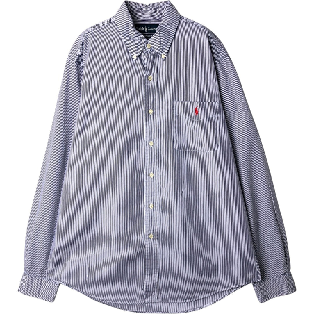 Ralph Lauren CUSTOM FIT long sleeve button down striped shirt men's size L cotton navy blue type Vintage Second Hand