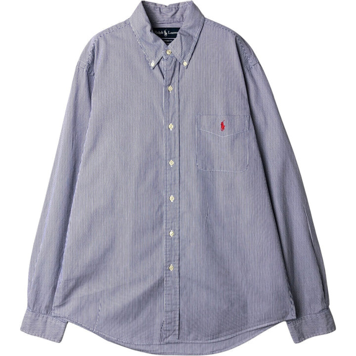 Ralph Lauren CUSTOM FIT long sleeve button down striped shirt men's size L cotton navy blue type Vintage Second Hand