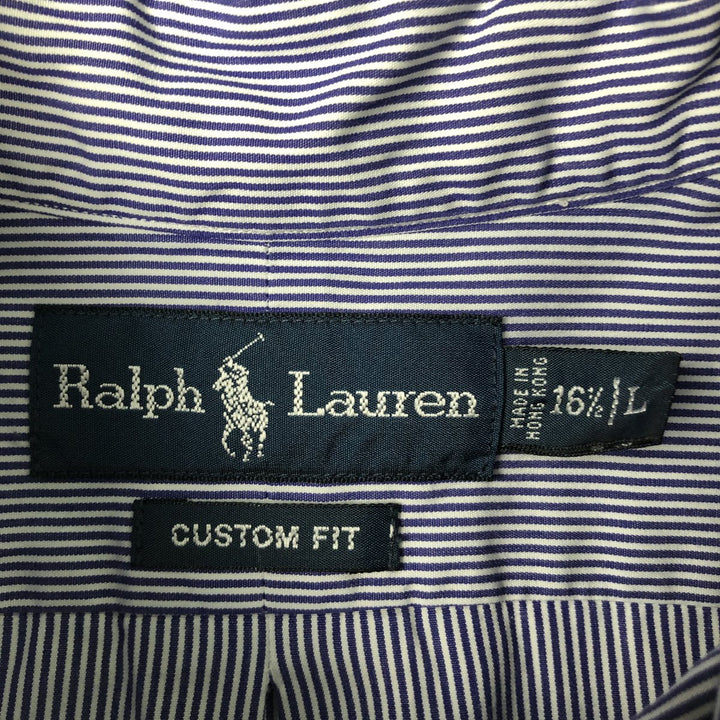 Ralph Lauren CUSTOM FIT long sleeve button down striped shirt men's size L cotton navy blue type Vintage Second Hand