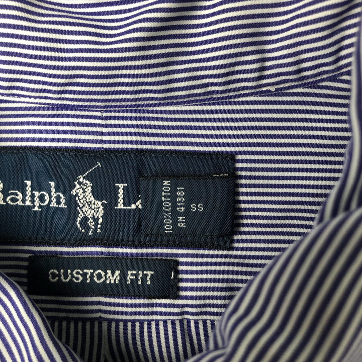 Ralph Lauren CUSTOM FIT long sleeve button down striped shirt men's size L cotton navy blue type Vintage Second Hand