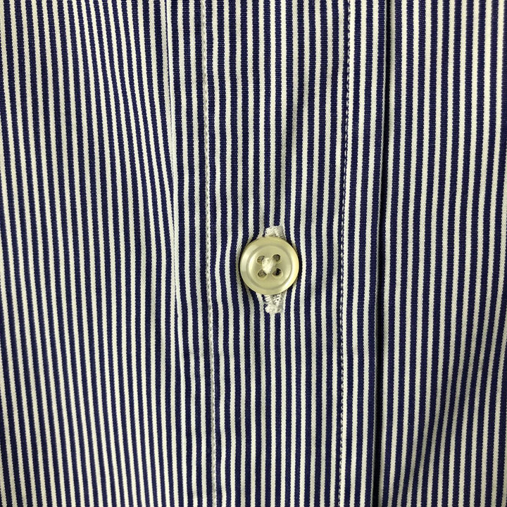 Ralph Lauren CUSTOM FIT long sleeve button down striped shirt men's size L cotton navy blue type Vintage Second Hand