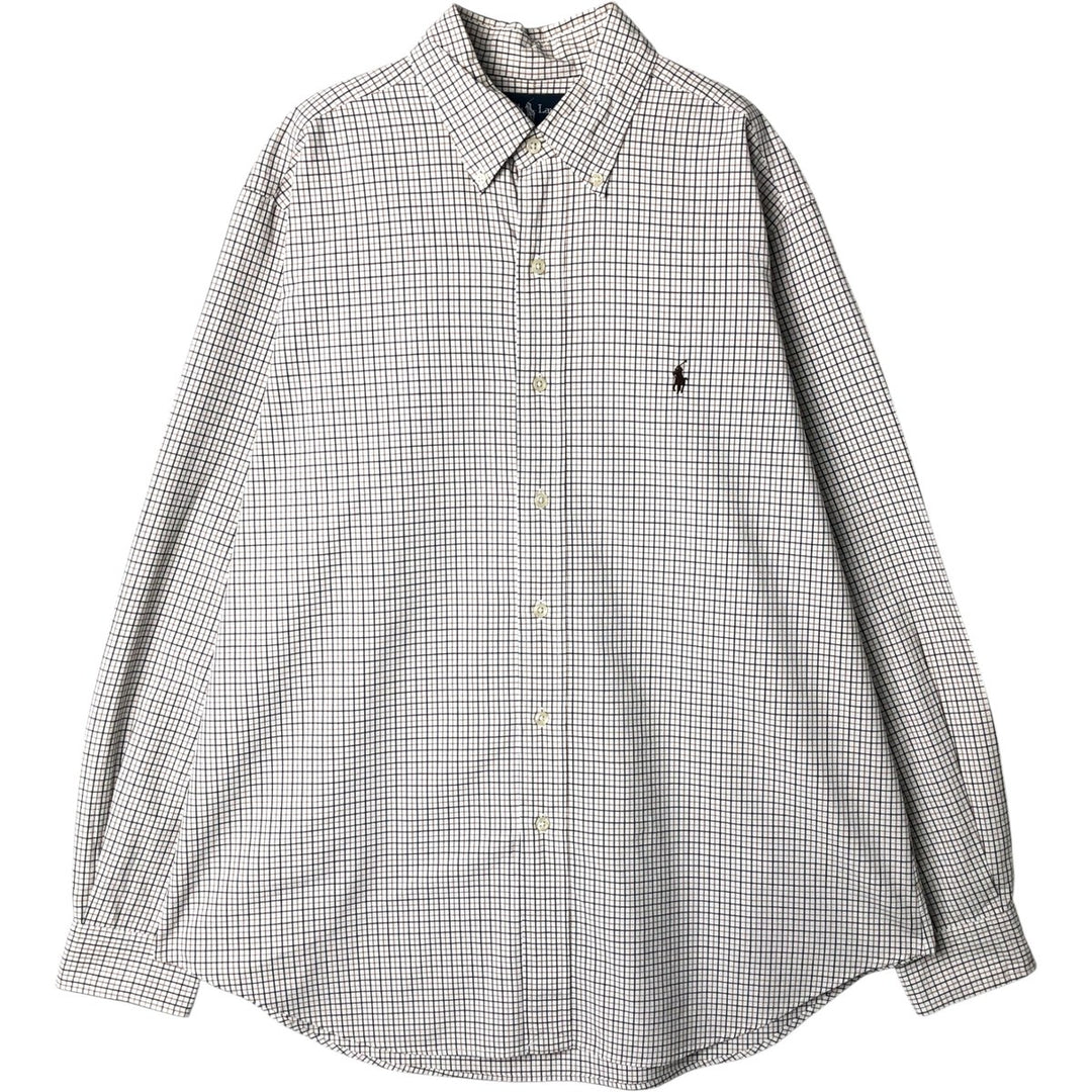 Ralph Lauren long sleeve button down check shirt, men's size L cotton white type Vintage Second Hand