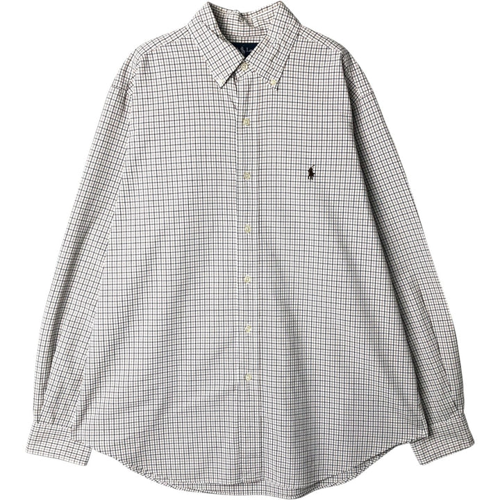 Ralph Lauren long sleeve button down check shirt, men's size L cotton white type Vintage Second Hand