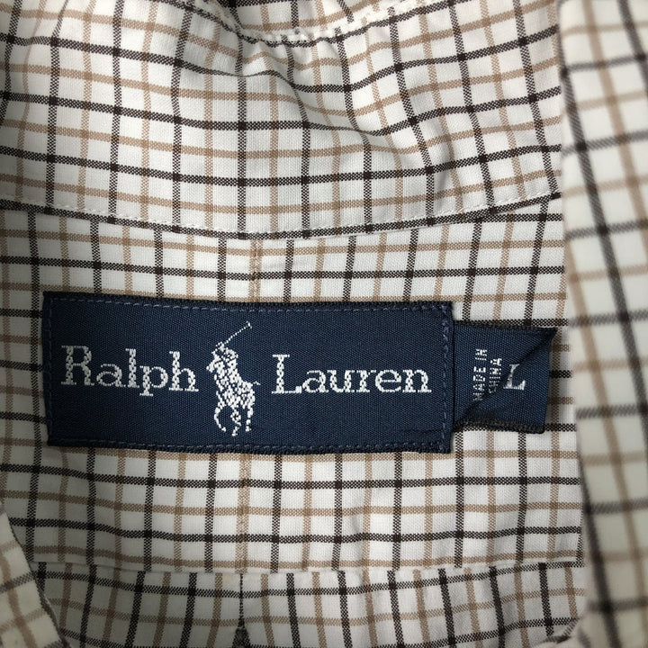 Ralph Lauren long sleeve button down check shirt, men's size L cotton white type Vintage Second Hand