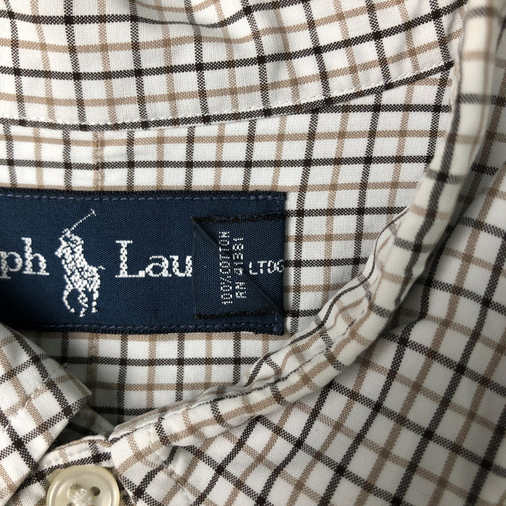 Ralph Lauren long sleeve button down check shirt, men's size L cotton white type Vintage Second Hand