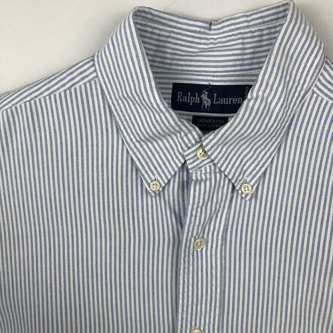 Ralph Lauren YARMOUTH Long Sleeve Button-Down Striped Shirt, Men's Size L cotton blue type Vintage Second Hand