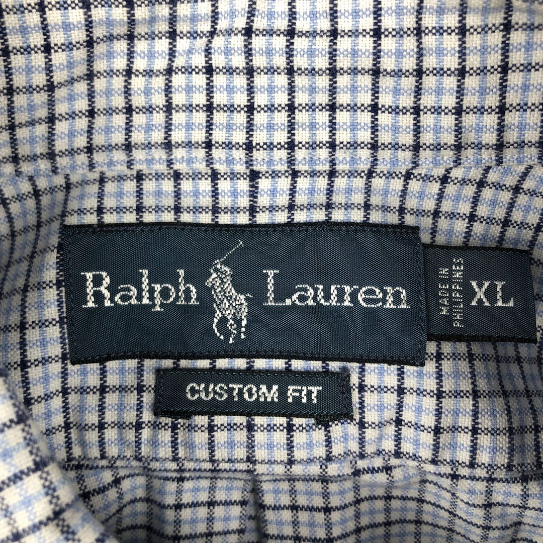 Ralph Lauren CUSTOM FIT long sleeve button down check shirt men's XL size cotton Blue type light blue Vintage Second Hand