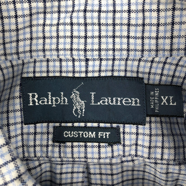 Ralph Lauren CUSTOM FIT long sleeve button down check shirt men's XL size cotton Blue type light blue Vintage Second Hand
