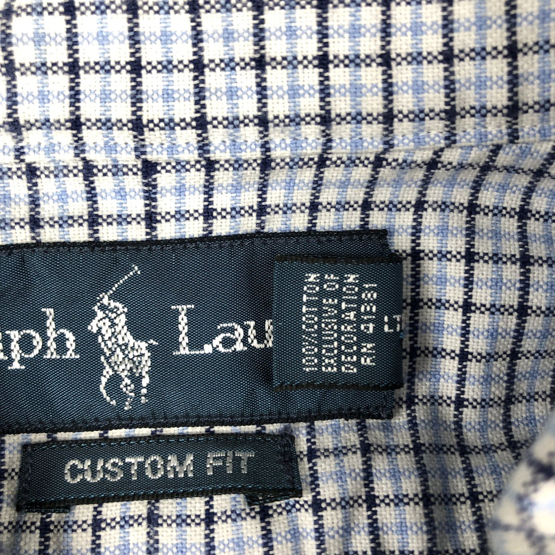 Ralph Lauren CUSTOM FIT long sleeve button down check shirt men's XL size cotton Blue type light blue Vintage Second Hand