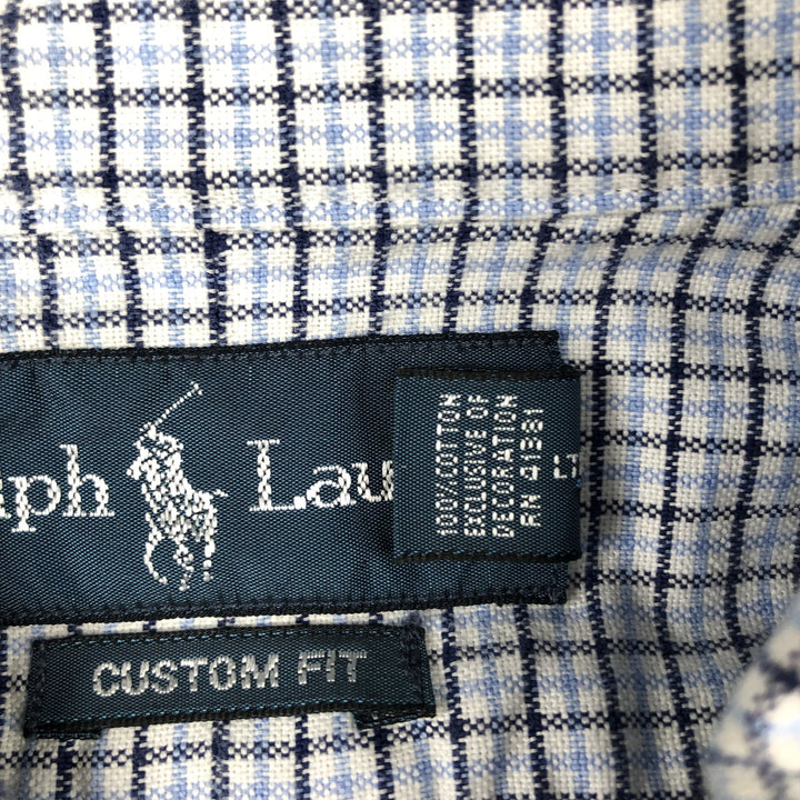Ralph Lauren CUSTOM FIT long sleeve button down check shirt men's XL size cotton Blue type light blue Vintage Second Hand