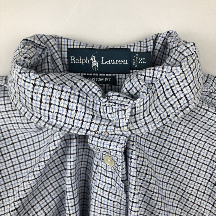 Ralph Lauren CUSTOM FIT long sleeve button down check shirt men's XL size cotton Blue type light blue Vintage Second Hand