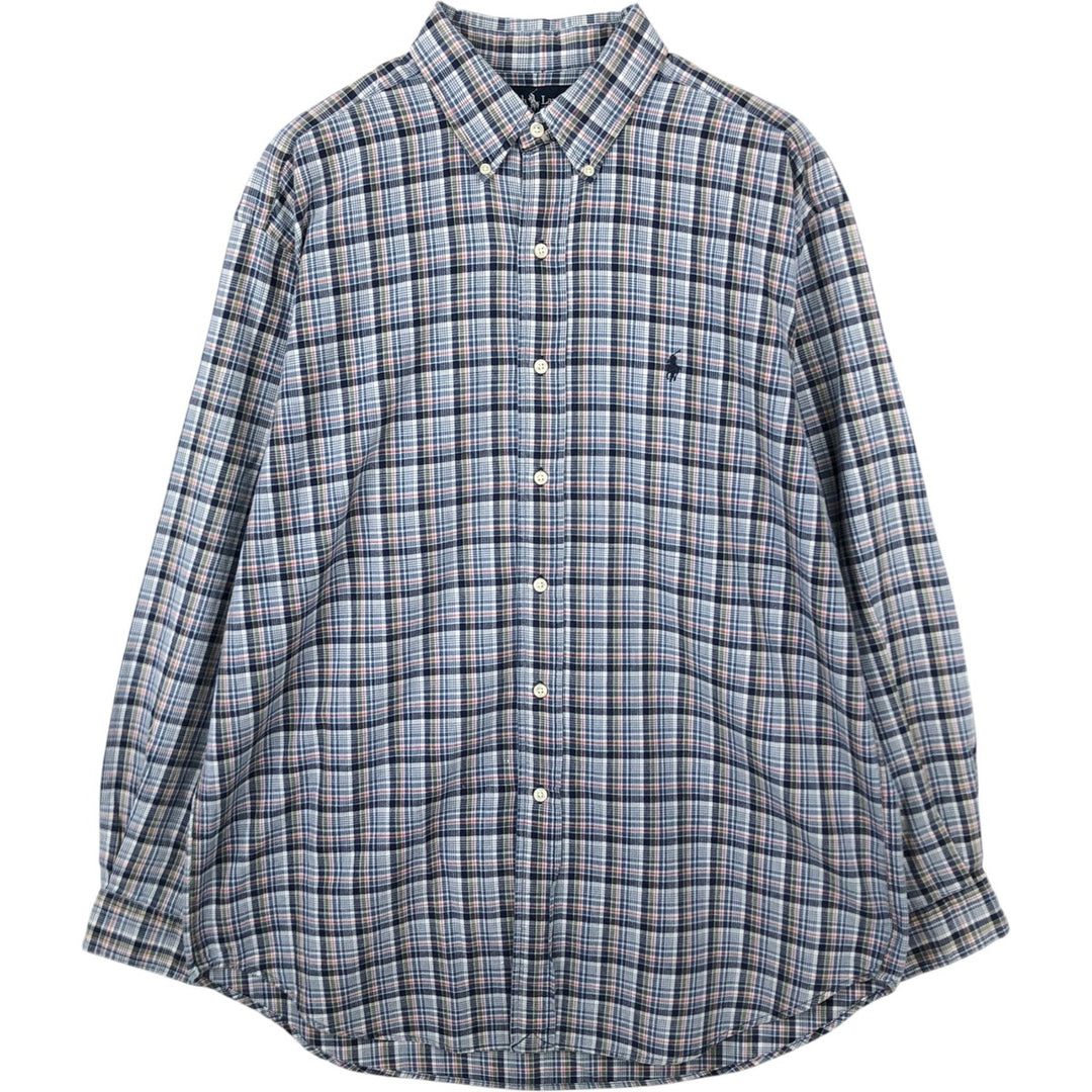 Ralph Lauren BLAKE long sleeve button down check shirt, men's size L cotton blue type Vintage Second Hand