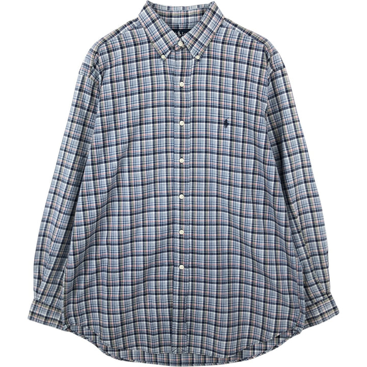 Ralph Lauren BLAKE long sleeve button down check shirt, men's size L cotton blue type Vintage Second Hand