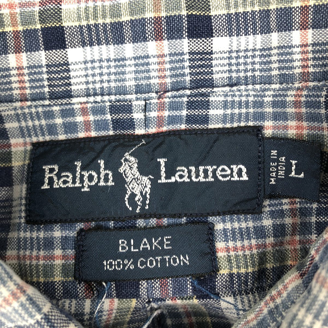 Ralph Lauren BLAKE long sleeve button down check shirt, men's size L cotton blue type Vintage Second Hand
