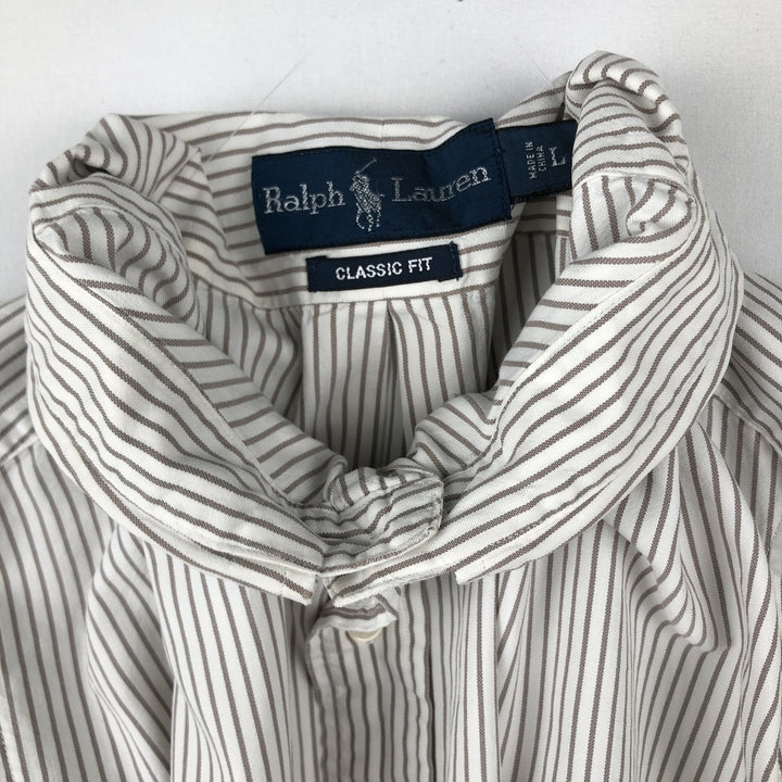 Ralph Lauren Classic Fit Long Sleeve Button Down Striped Shirt Men's Size L cotton white type Vintage Second Hand