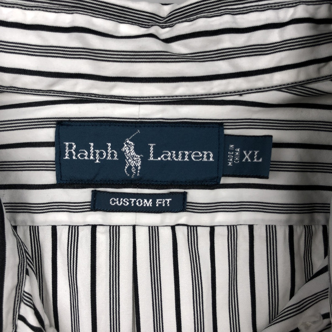 Ralph Lauren CUSTOM FIT long sleeve button down striped shirt men's XL size cotton white type Vintage Second Hand