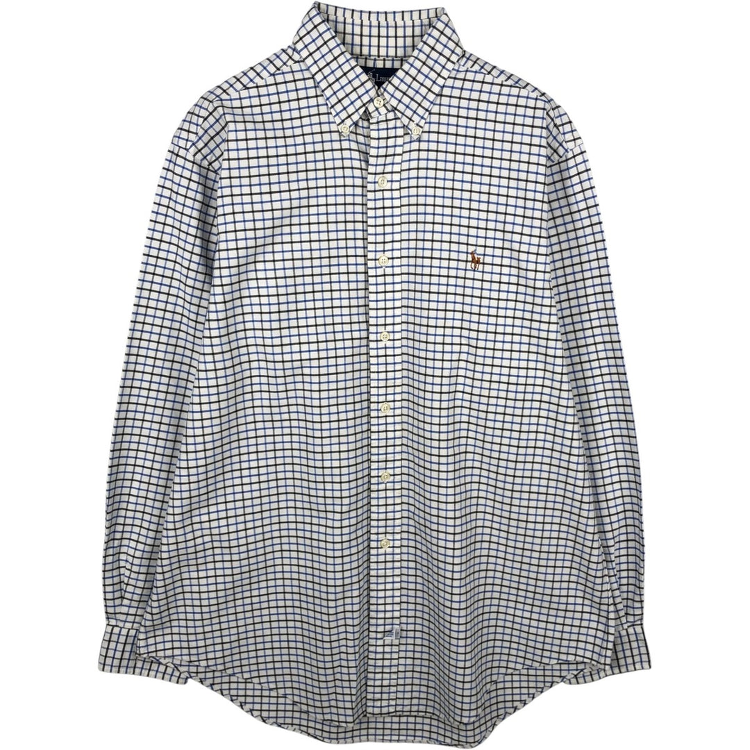 Ralph Lauren long sleeve button down check shirt, men's size L cotton white type Vintage Second Hand