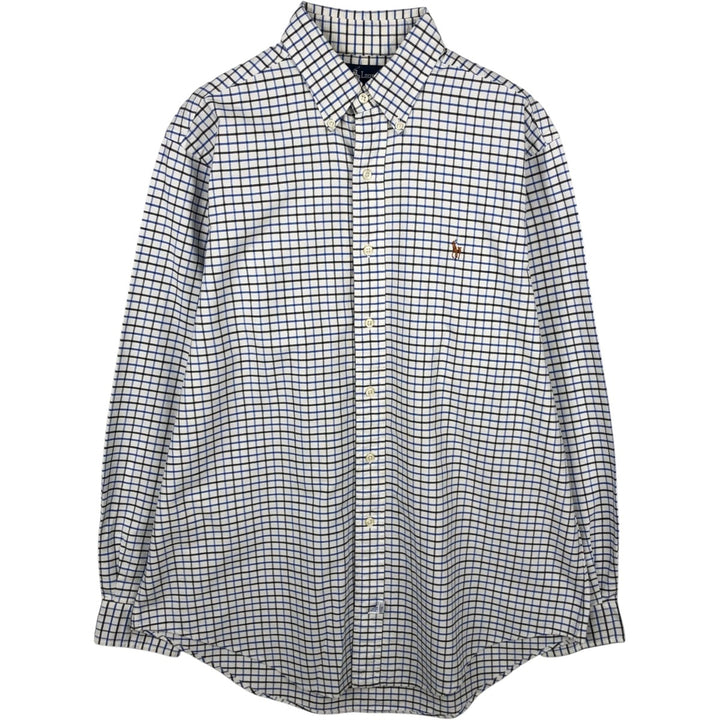 Ralph Lauren long sleeve button down check shirt, men's size L cotton white type Vintage Second Hand