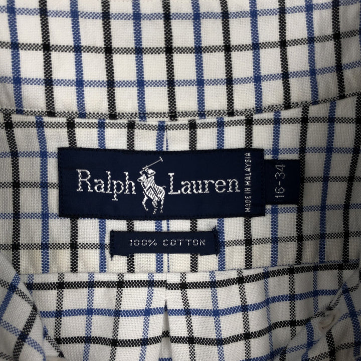 Ralph Lauren long sleeve button down check shirt, men's size L cotton white type Vintage Second Hand