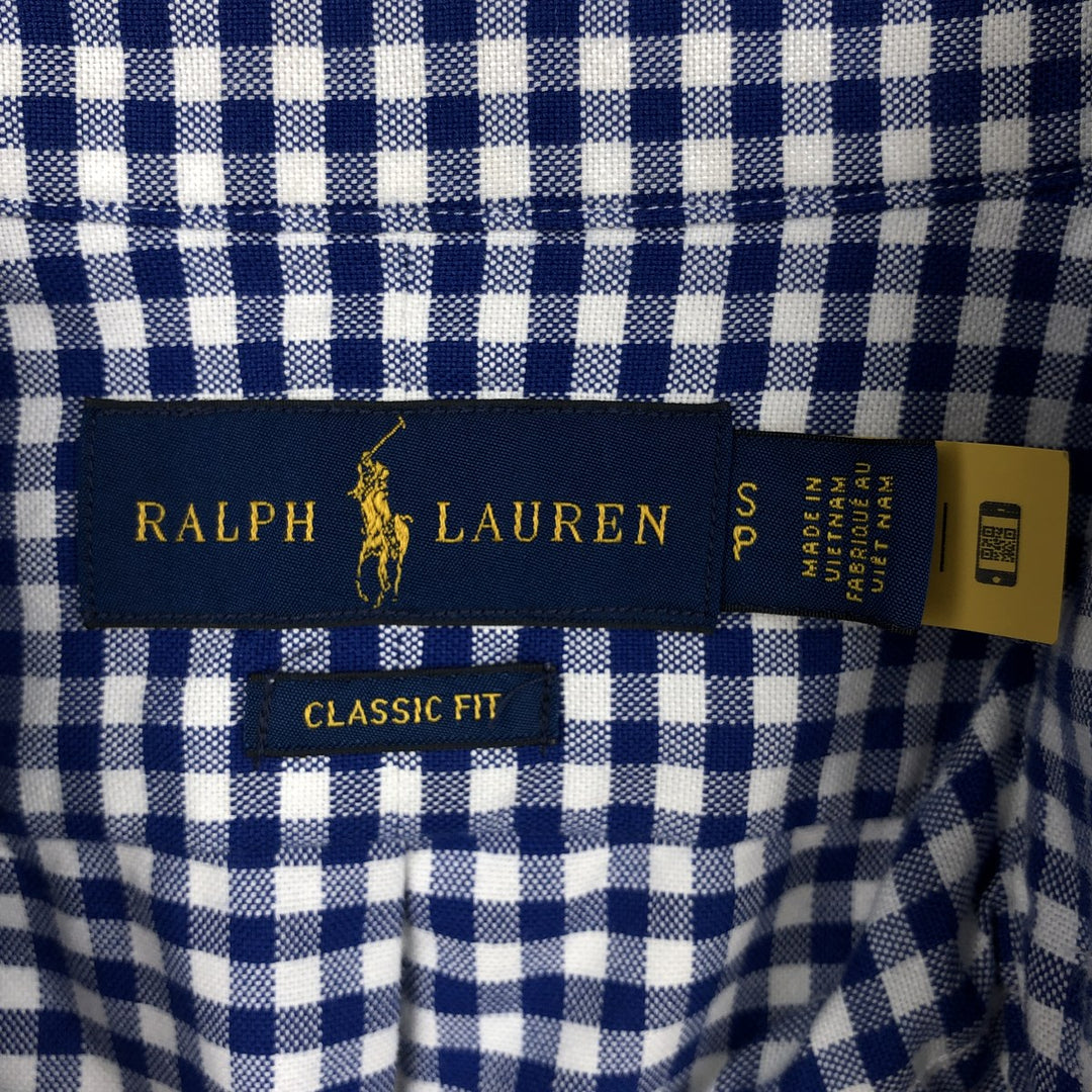 Ralph Lauren CLASSIC FIT Gingham Check Long Sleeve Button-Down Check Shirt (Men's Size S) cotton blue type Vintage Second Hand