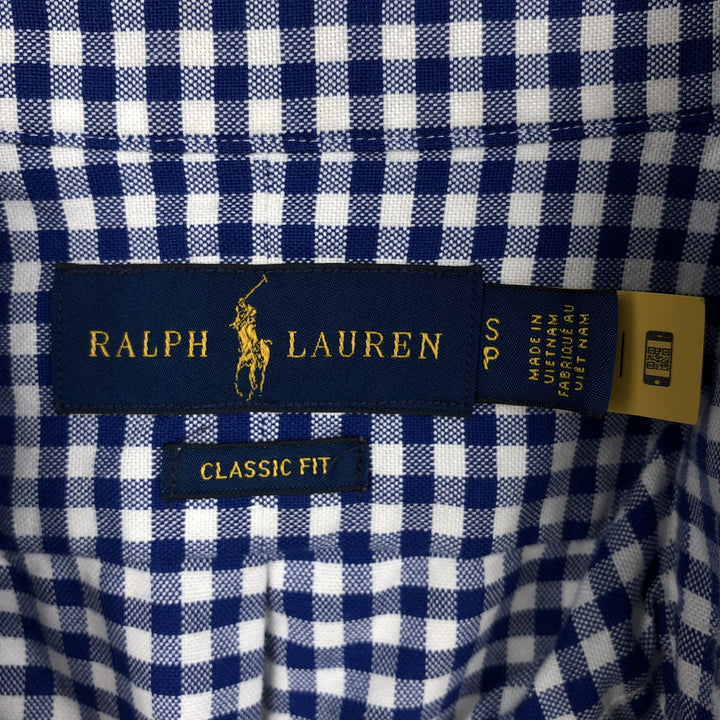 Ralph Lauren CLASSIC FIT Gingham Check Long Sleeve Button-Down Check Shirt (Men's Size S) cotton blue type Vintage Second Hand