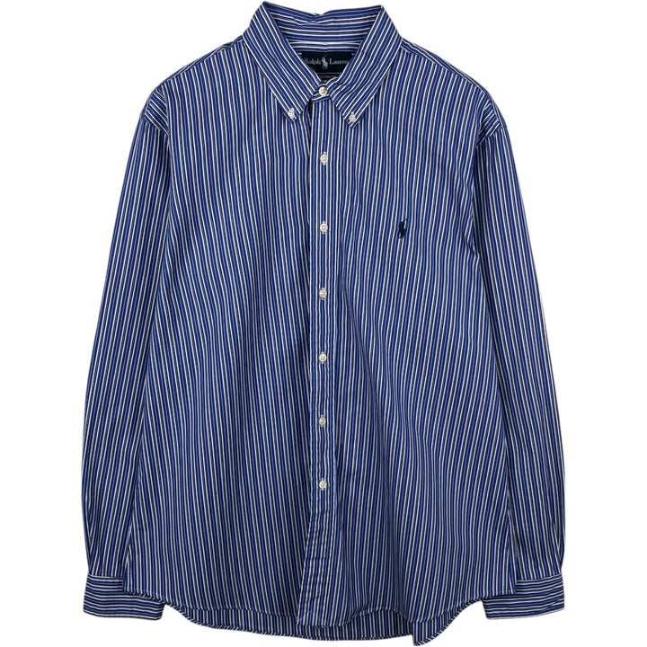 Ralph Lauren Custom Fit Multi-Stripe Long Sleeve Button-Down Striped Shirt, Men's XL cotton blue type Vintage Second Hand