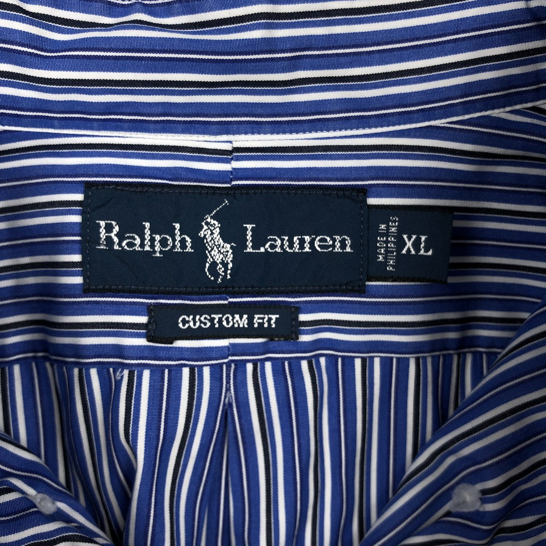 Ralph Lauren Custom Fit Multi-Stripe Long Sleeve Button-Down Striped Shirt, Men's XL cotton blue type Vintage Second Hand