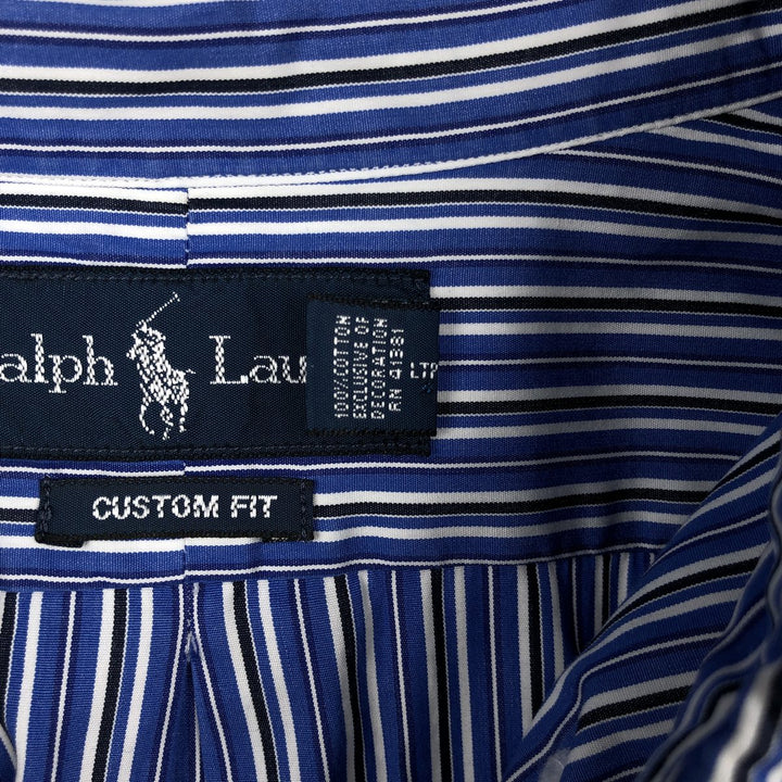 Ralph Lauren Custom Fit Multi-Stripe Long Sleeve Button-Down Striped Shirt, Men's XL cotton blue type Vintage Second Hand